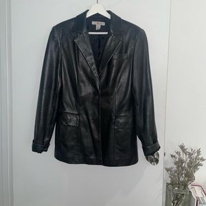 Vintage oversized real leather 2 button blazer jacket